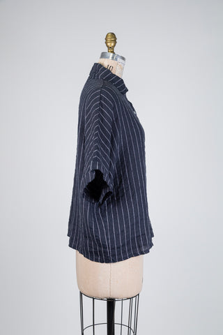 Navy loose-fit striped linen blouse (S to XL)