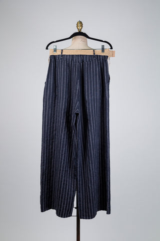 Navy Striped Linen Wide-Leg Trousers (S/M)