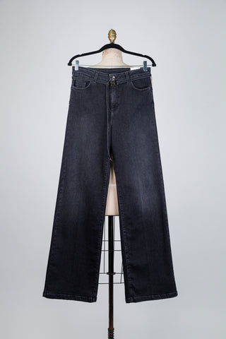 Pantalon denim noir à jambe large (27-29-30-31-32)
