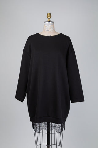 Robe chandail noir à ourlet dentelle (14/16)