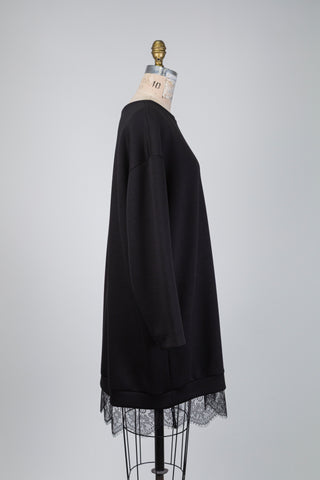 Robe chandail noir à ourlet dentelle (14/16)
