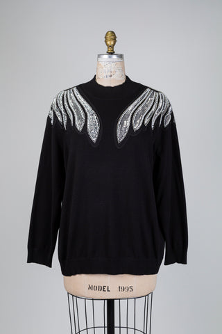 Chandail noir à appliqués de perles et strass (14/18)