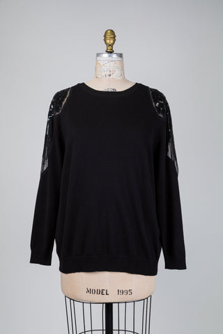 Black sweater with embellished tulle inserts (14/18)