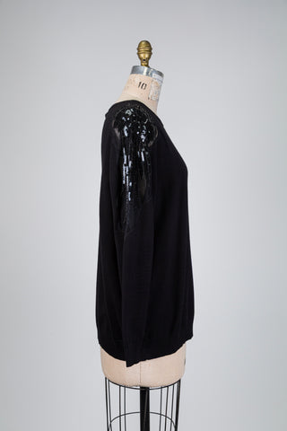 Black sweater with embellished tulle inserts (14/18)