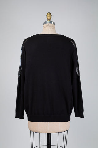 Black sweater with embellished tulle inserts (14/18)