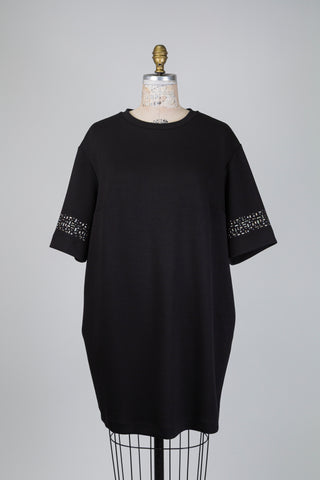 Robe t-shirt noire à manches strass (14/16)