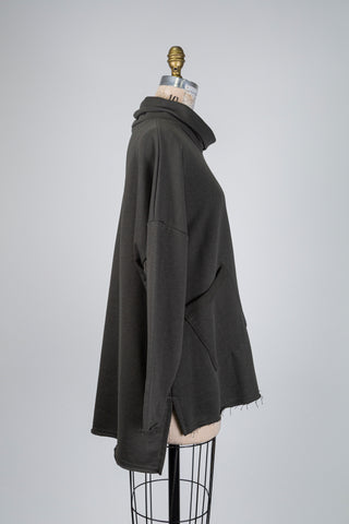 Khaki green cowl neck sweater with offset pocket (M/L)