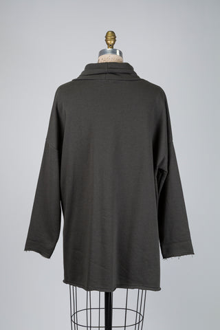 Khaki green cowl neck sweater with offset pocket (M/L)