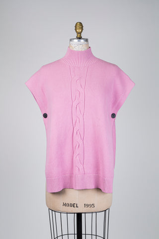 Pink cable-knit poncho (OS)