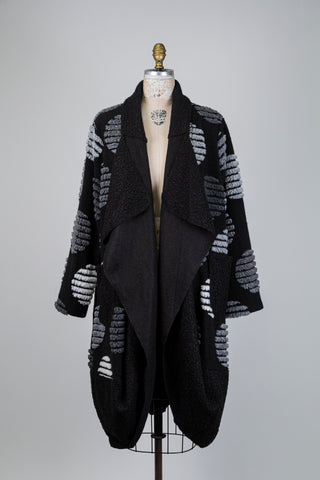Black textured striped fleece-effect jacket (O/S)