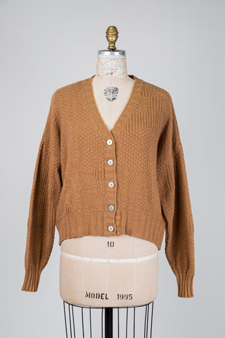 Camel brown textured knit cardigan (one size)