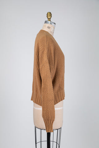Camel brown textured knit cardigan (one size)