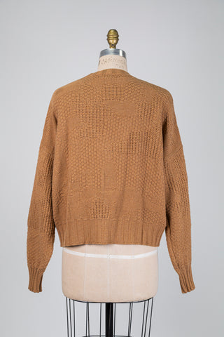 Camel brown textured knit cardigan (one size)