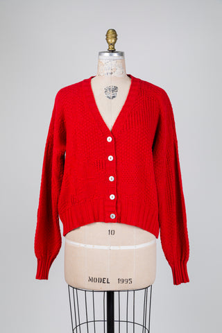 Cardigan rouge vermillon en maille à relief (TU)