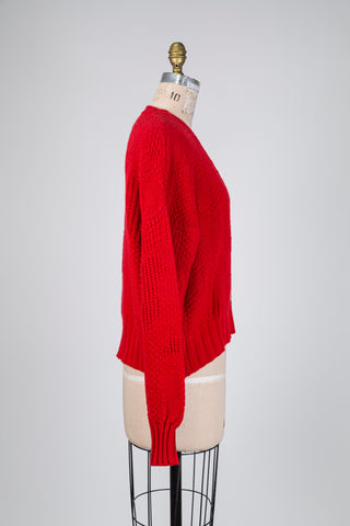Cardigan rouge vermillon en maille à relief (TU)