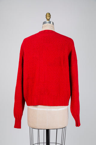Cardigan rouge vermillon en maille à relief (TU)