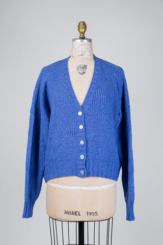 Denim blue textured knit cardigan (one size)