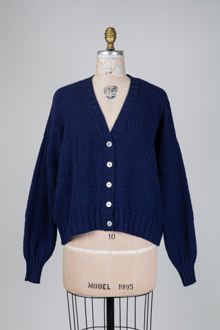 Navy blue textured knit cardigan (OS)