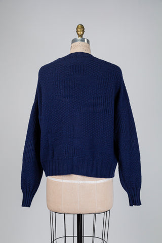 Navy blue textured knit cardigan (OS)