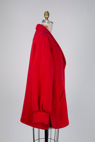 Manteau rouge vermillon à col châle (L)