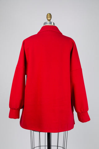 Manteau rouge vermillon à col châle (L)
