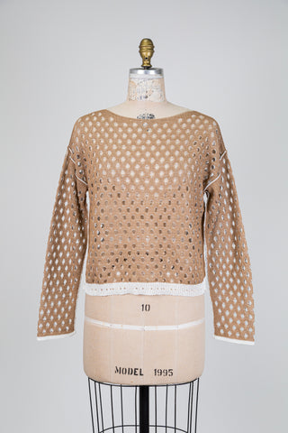 Haut en maille réversible brun et blanc (TU)