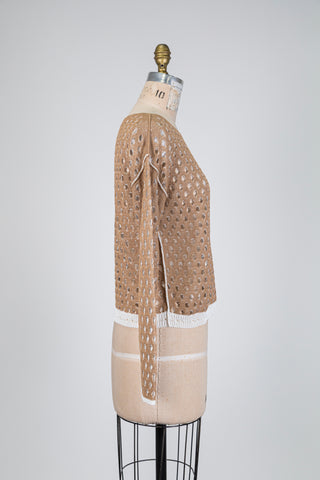 Haut en maille réversible brun et blanc (TU)