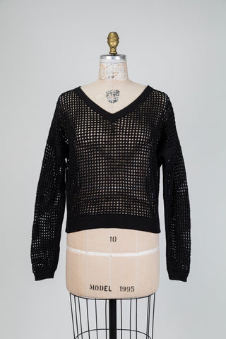 Black cotton knit mesh sweater (OS)