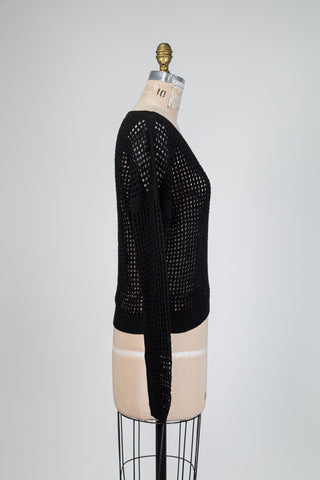 Black cotton knit mesh sweater (OS)
