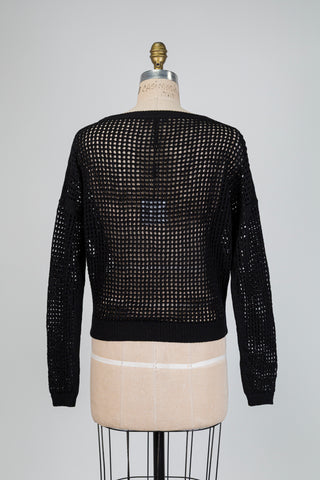 Black cotton knit mesh sweater (OS)