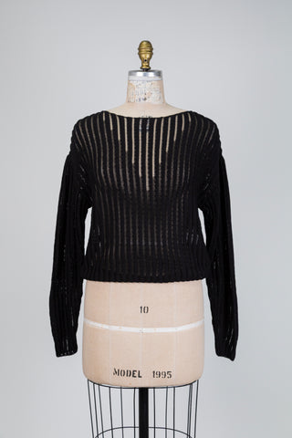 Chandail en tricot noir à côtes ajourées (TU)