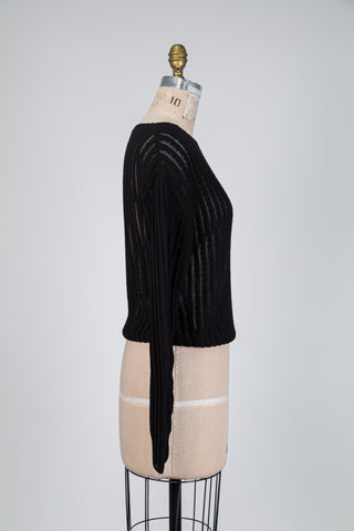 Chandail en tricot noir à côtes ajourées (TU)