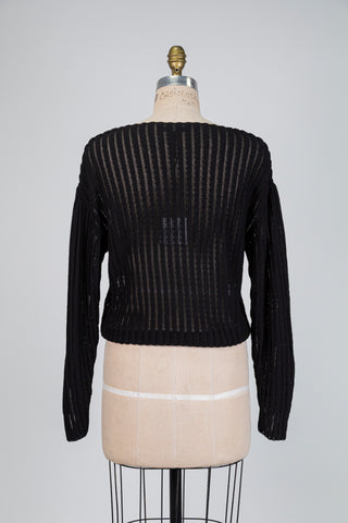 Chandail en tricot noir à côtes ajourées (TU)