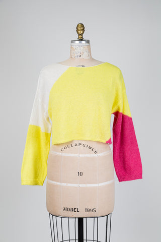 Lemon and fuchsia colorblock sweater (OS)
