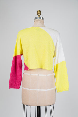 Lemon and fuchsia colorblock sweater (OS)