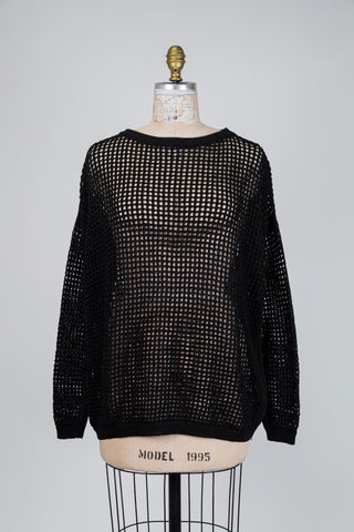 Black loose-knit openwork sweater (OS)