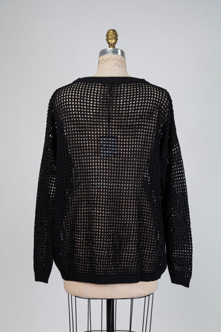 Black loose-knit openwork sweater (OS)