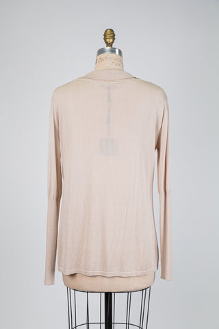 Ribbed sleeve polo top in beige (OS)
