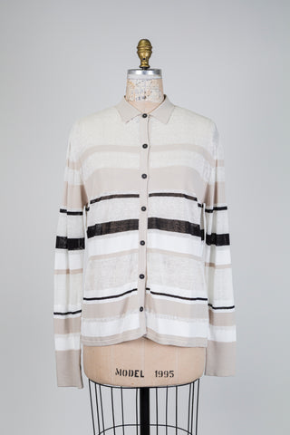 White, grey, and black striped cardigan (OS)