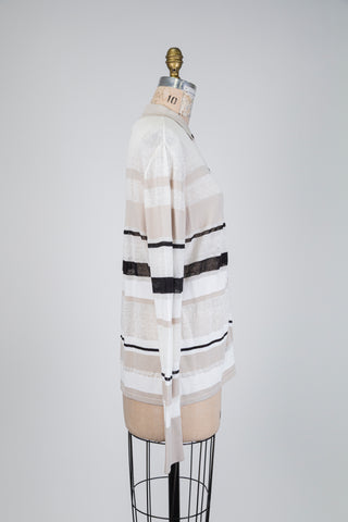 White, grey, and black striped cardigan (OS)