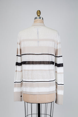 White, grey, and black striped cardigan (OS)