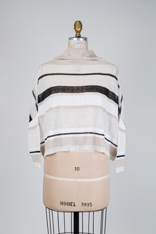 Chandail oversized écourté à rayures sable (TU)