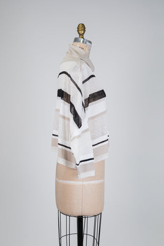 Chandail oversized écourté à rayures sable (TU)