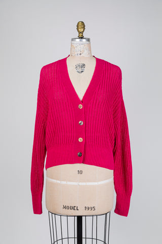 Fuchsia open-knit cardigan (OS)