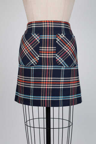 Navy jacquard tartan skirt (XXS/XS)