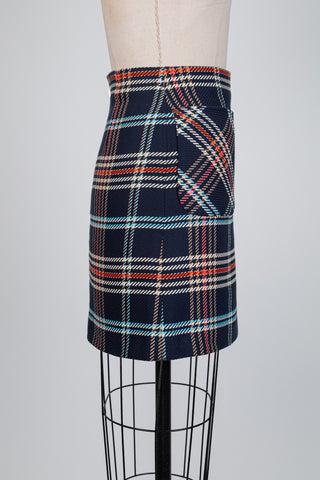 Navy jacquard tartan skirt (XXS/XS)