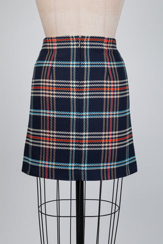 Navy jacquard tartan skirt (XXS/XS)