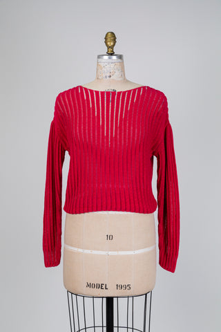 Tricot framboise à côtes ajourées (TU)