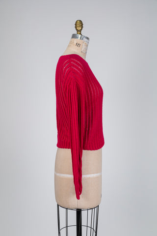 Tricot framboise à côtes ajourées (TU)