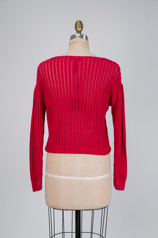 Tricot framboise à côtes ajourées (TU)